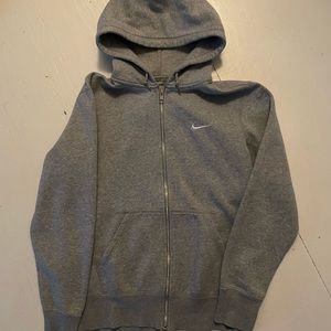 Nike Hoodie Mens M Gray Classic Sweatshirt Swoosh Embroidery Logo Zip Up Sweater